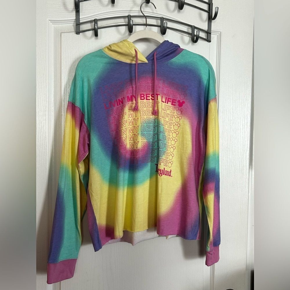 Disneyland Livin' My Best Life Pullover Hoodie Men's M tie dye retro psychedelic